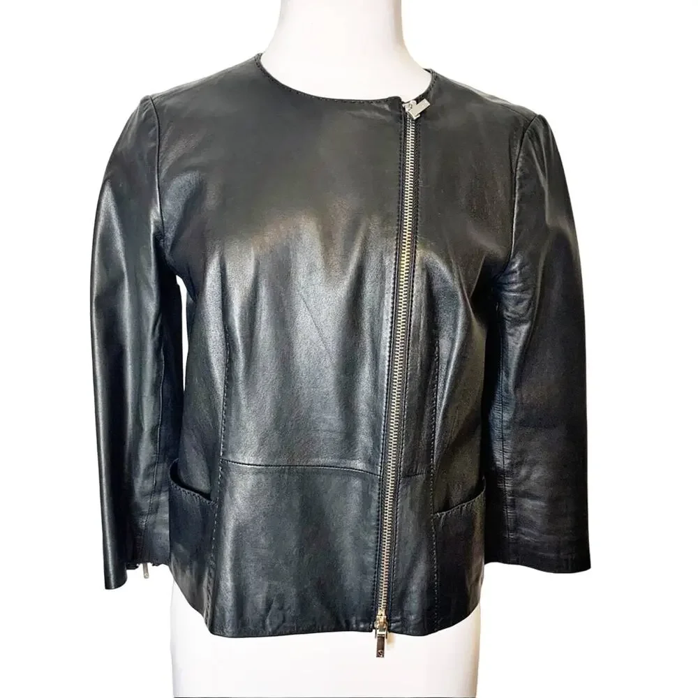Tory‎ Burch leather moto style jacket black sz 4